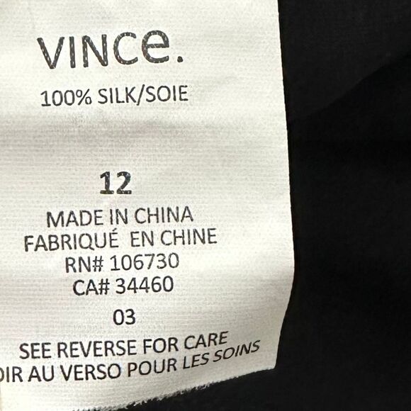 Vince Black Silk Collared Long Sleeve Shirt Women's Top Size 12 | 5-30 - Picture 4 of 6